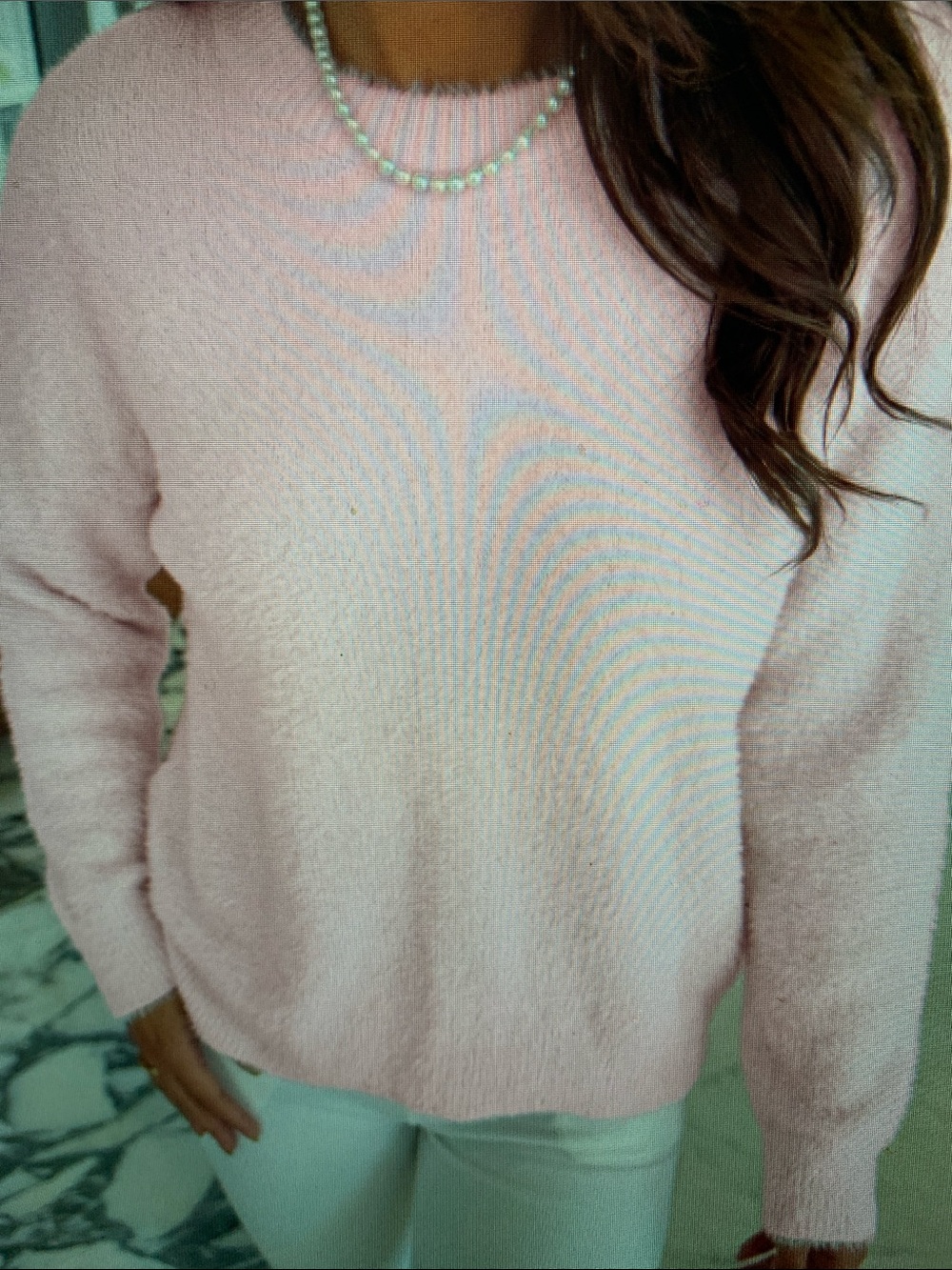 Soft Pink Fuzzy Crewneck Sweater - Women's Cozy Knit - Picture 3 of 6